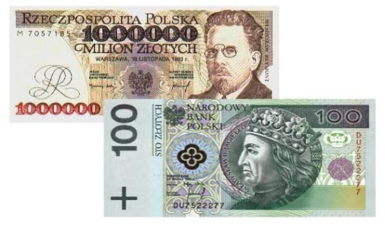 banknoty o nominale 1000 zł oraz 100 zł