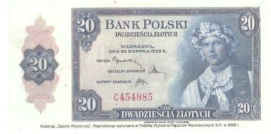 banknot 20 zł z 1939 r.