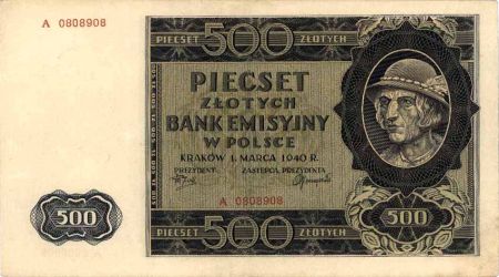 Banknot 500 zł z okresu okupacji