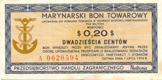Bon towarowy Baltona o wartości 20 centów)
