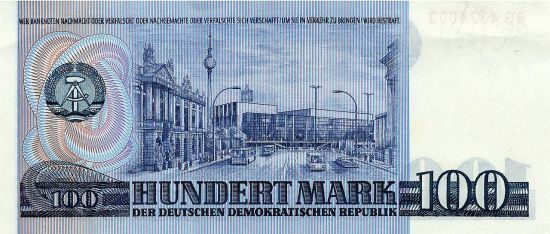 Rewers banknotu stumarkowego - centrum Berlina Wschodniego